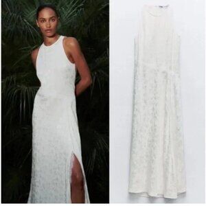 Zara Lace Jacquard Maxi Dress NWT White Size Medium